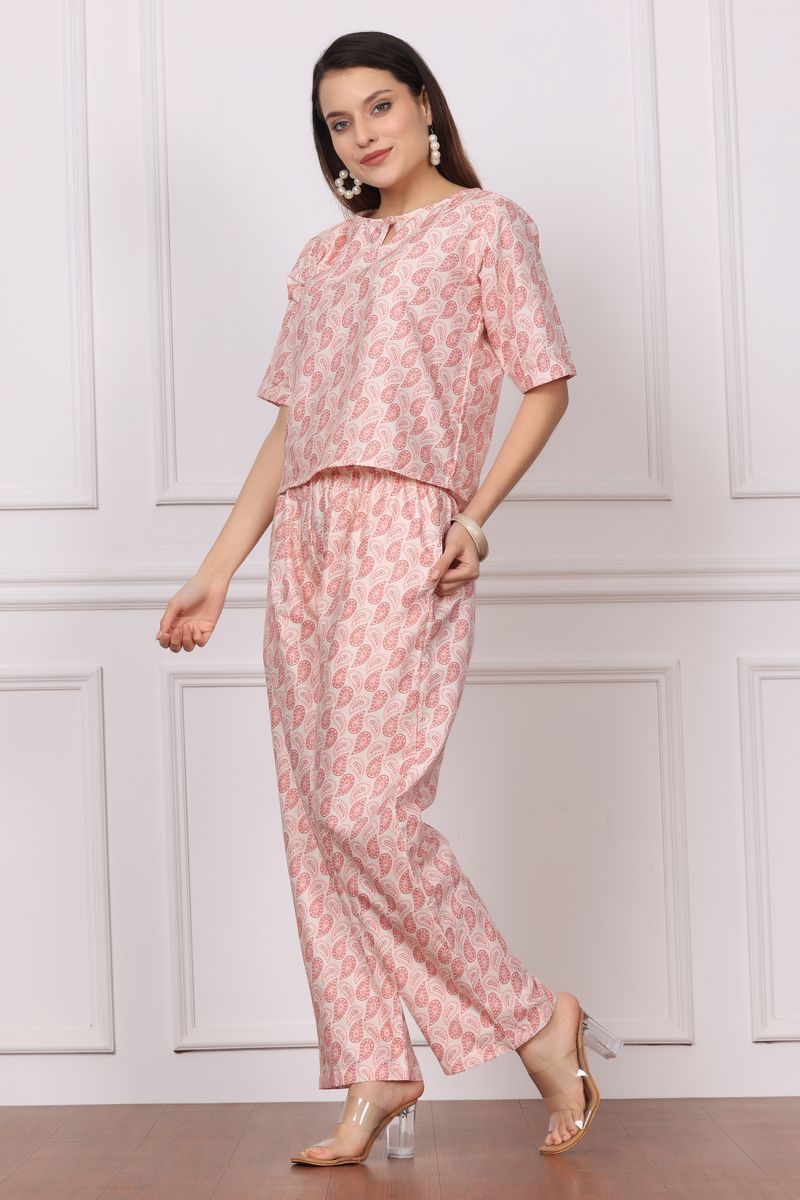 crop top & palazzo co-ord set for women arabic boota print