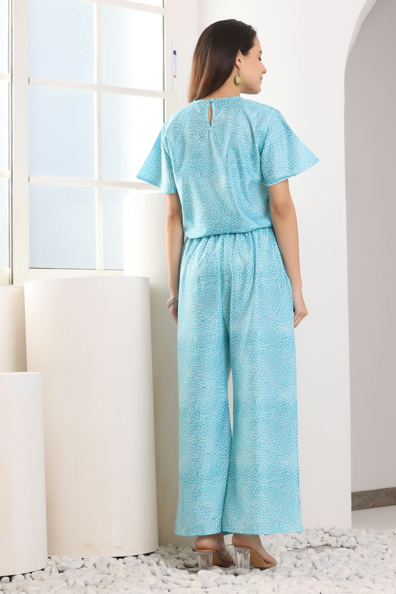 crop top & palazzo co-ord set for women leaf print