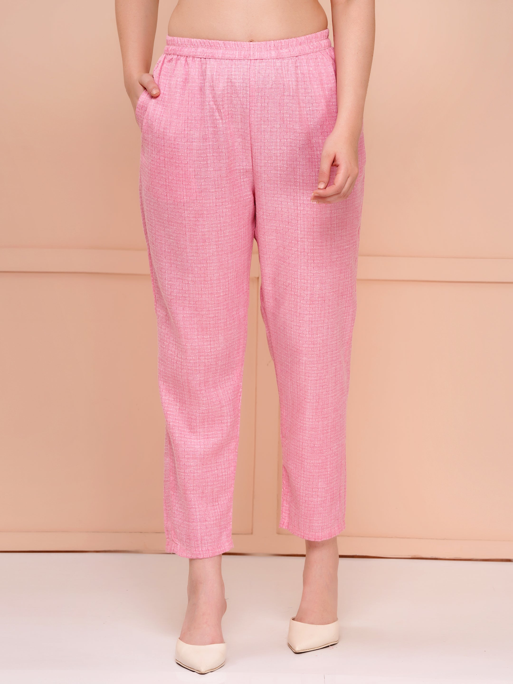 collar button dobby co-ord set for women flamingo pink color