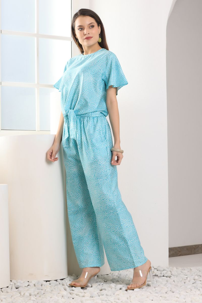 Women Front Tie Top & Bell Bottom Co-ord Set