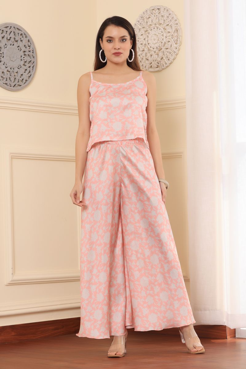 Women Spaghetti Top & Wide Flare Bottom Co-ord Set