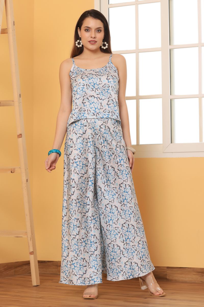 Women Spaghetti Top & Wide Flare Bottom Co-ord Set