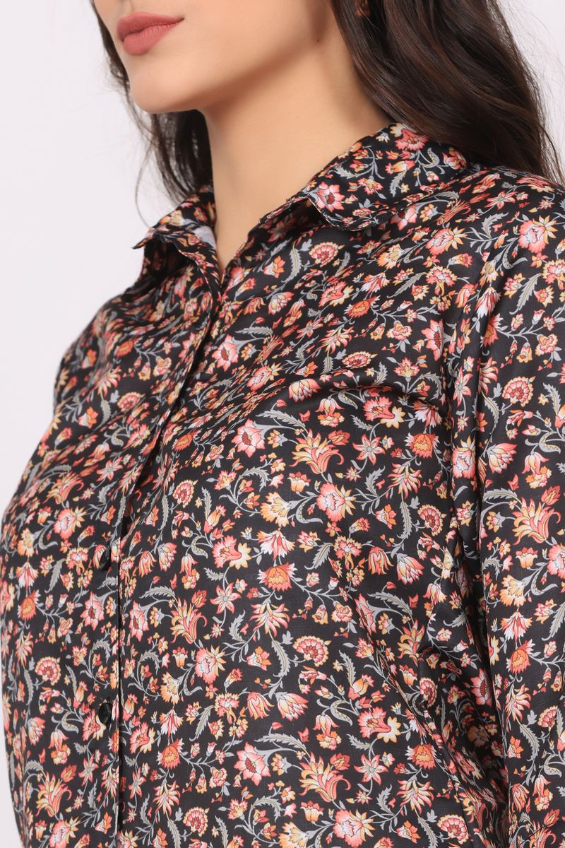 Women Low-High Collared Shirt & Pyjama Co-ord Set