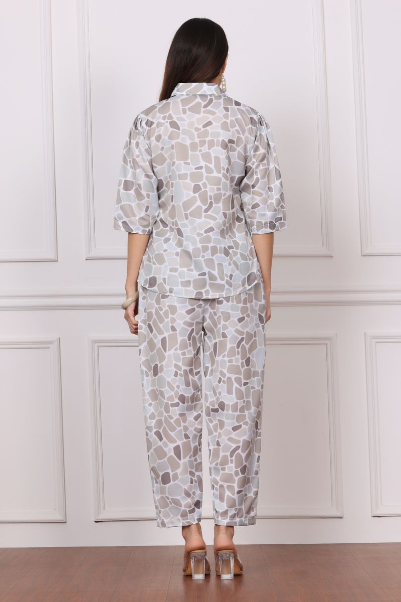 Women Low-High Collared Shirt & Pyjama Co-ord Set