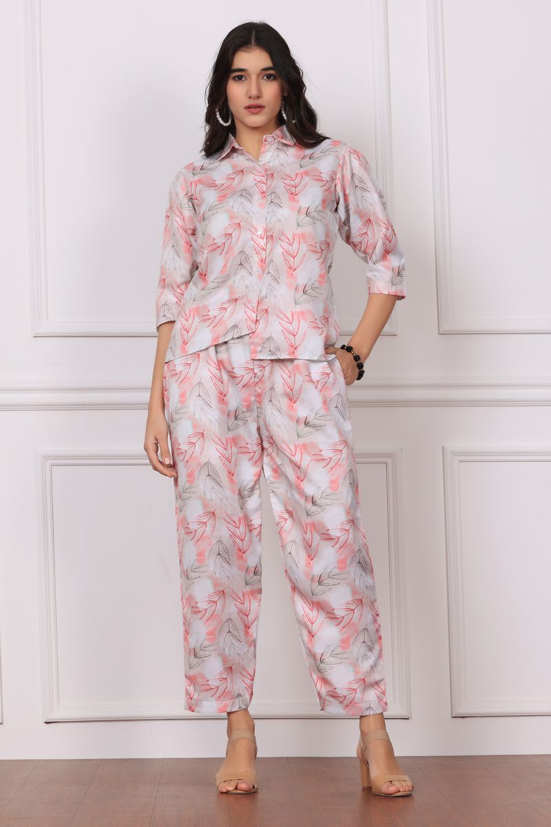Women Low-High Collared Shirt & Pyjama Co-ord