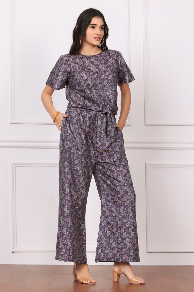 Women Front Tie Top & Bell Bottom Co-ord Set