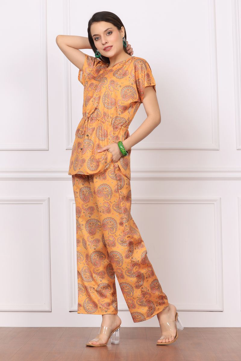 Women Cinched Tunic Top & Palazzo Co-ord Set