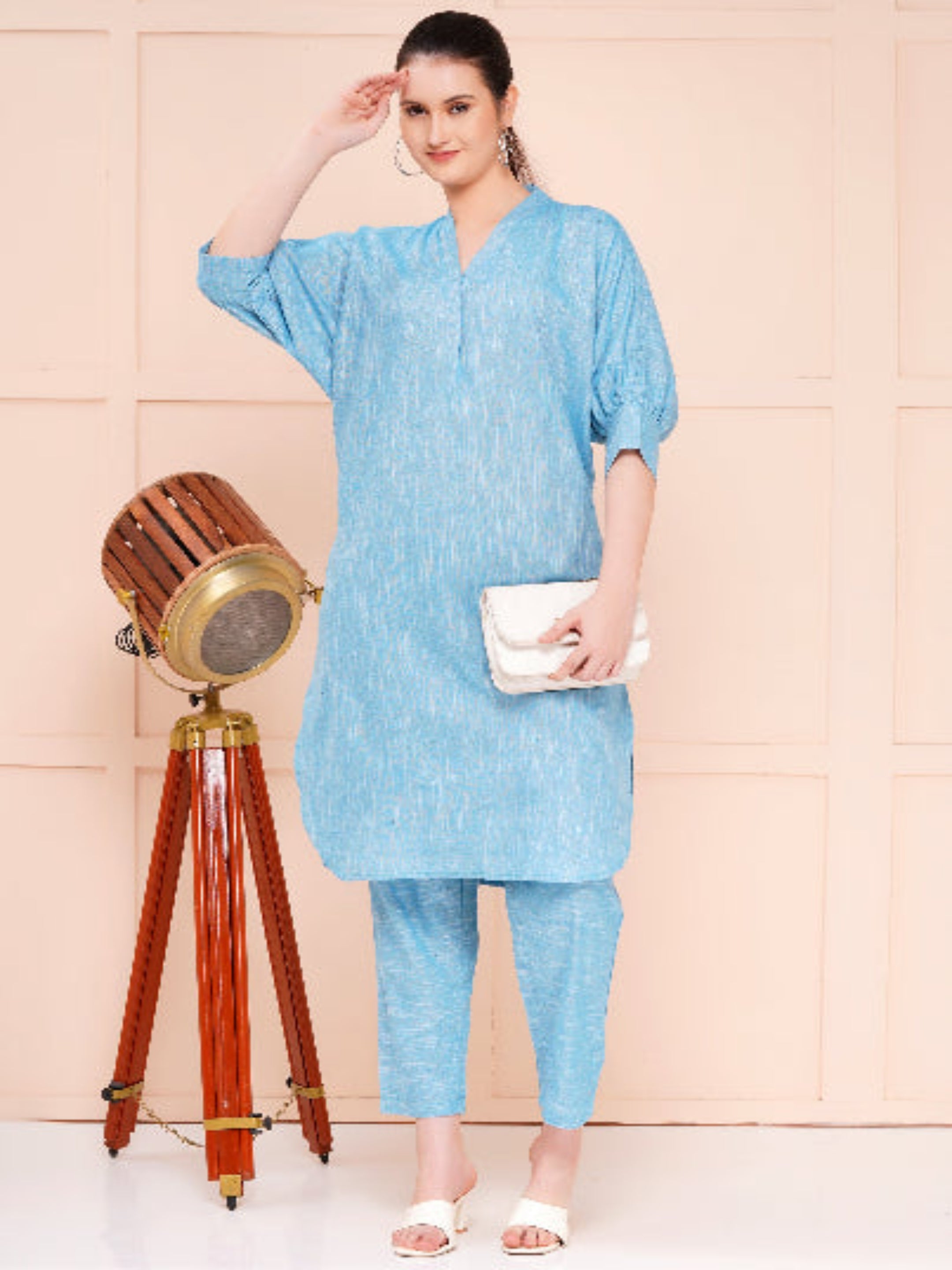 over size co-ord set for woman capri blue color