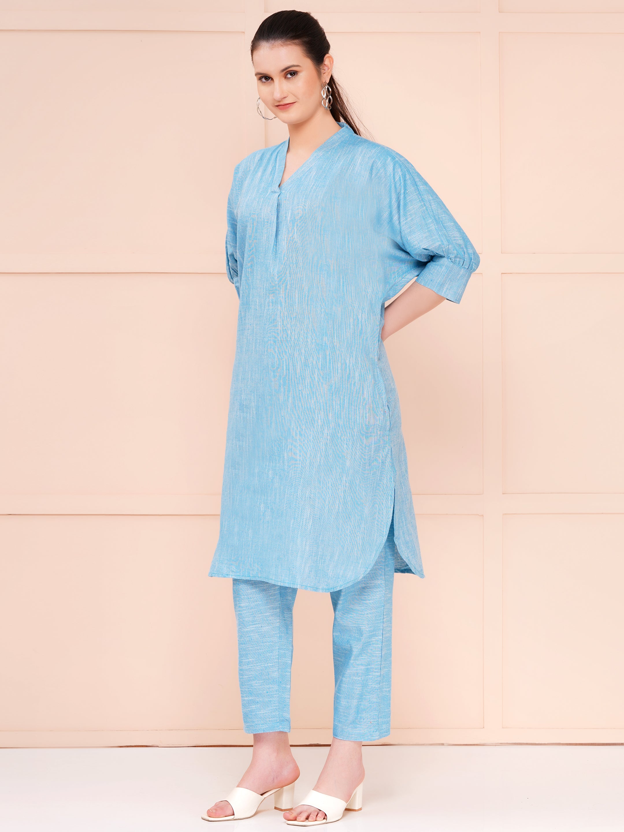 over size co-ord set for woman capri blue color