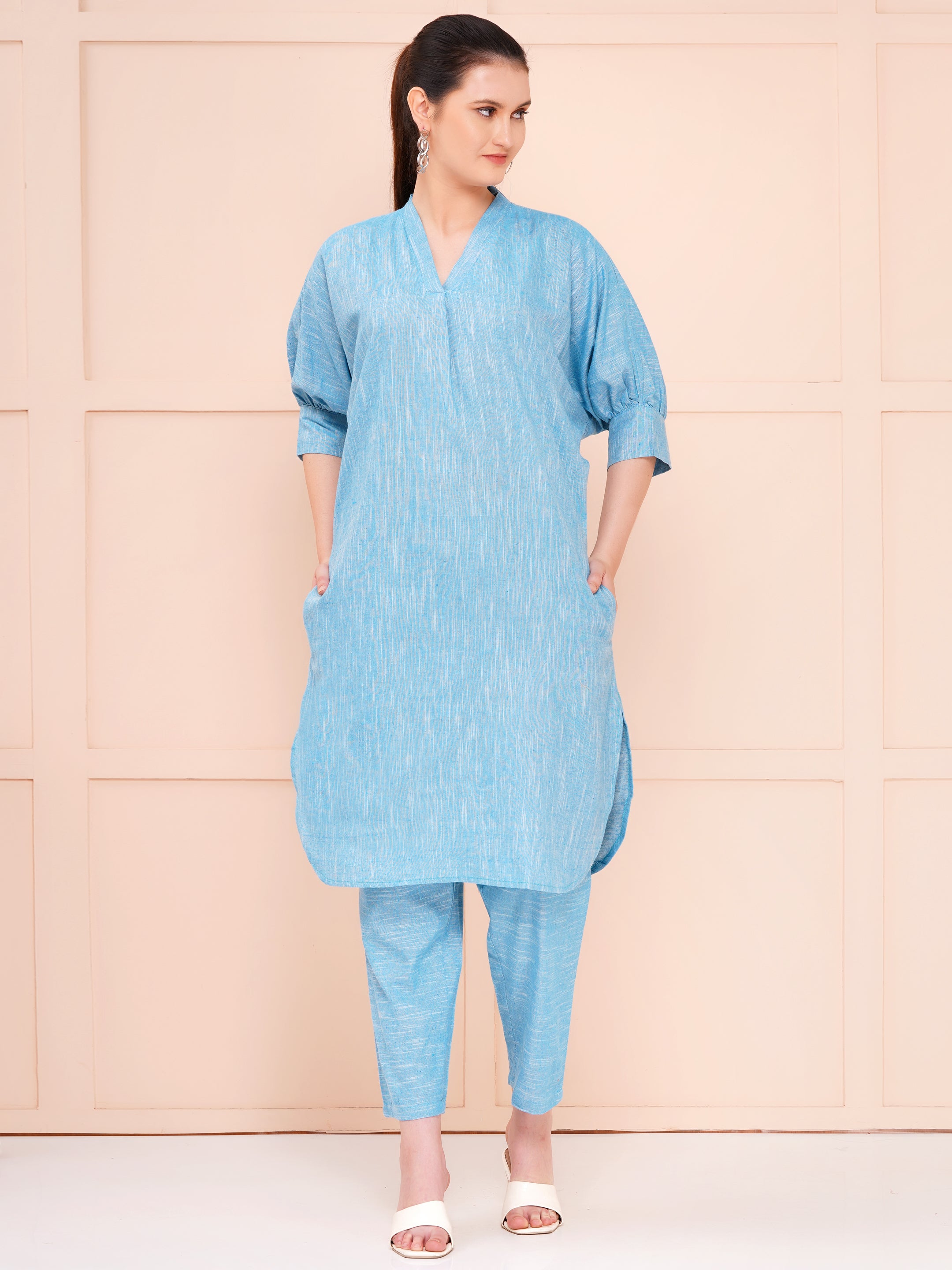 over size co-ord set for woman capri blue color