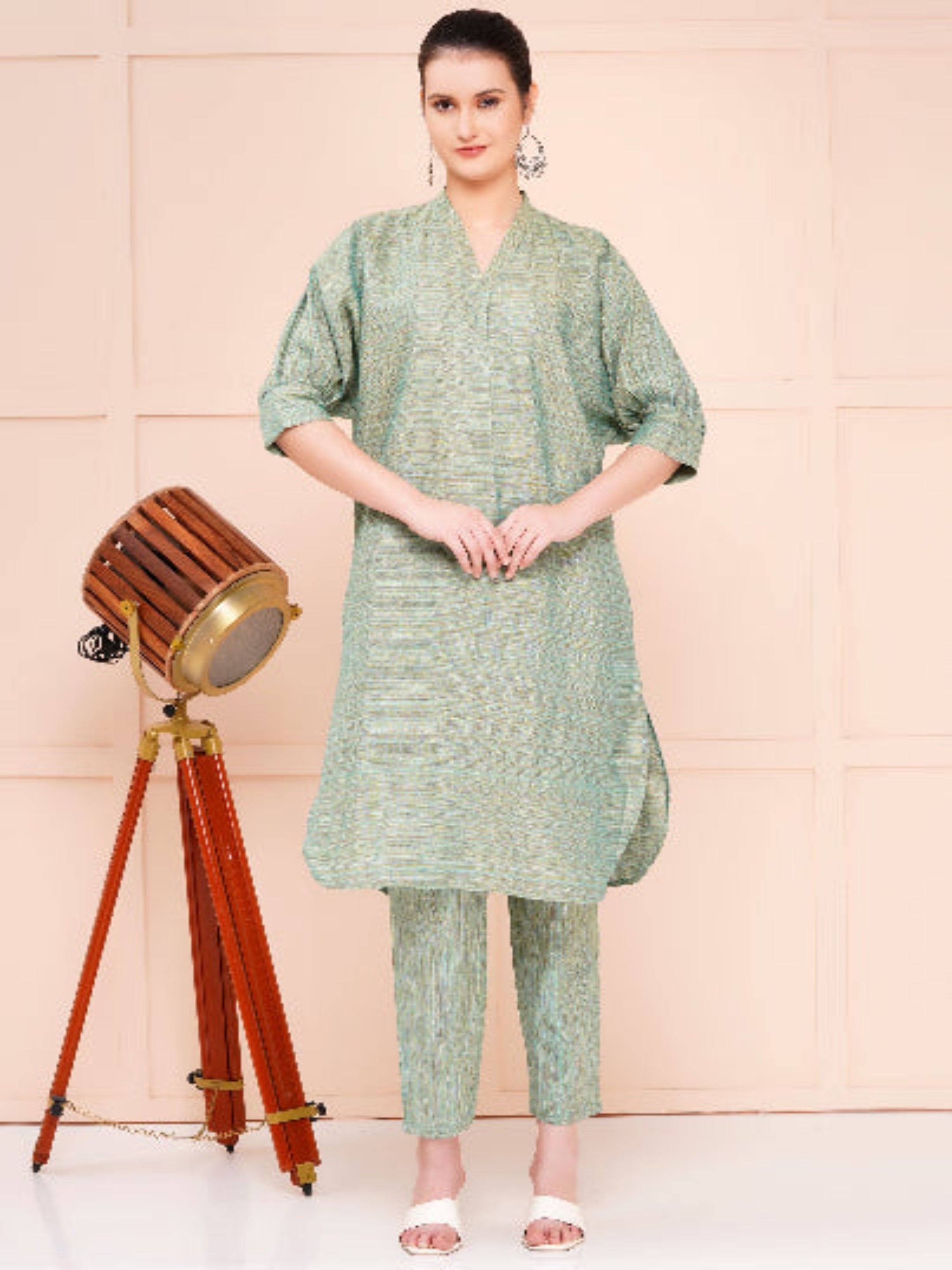 over size co-ord set for woman bud green color