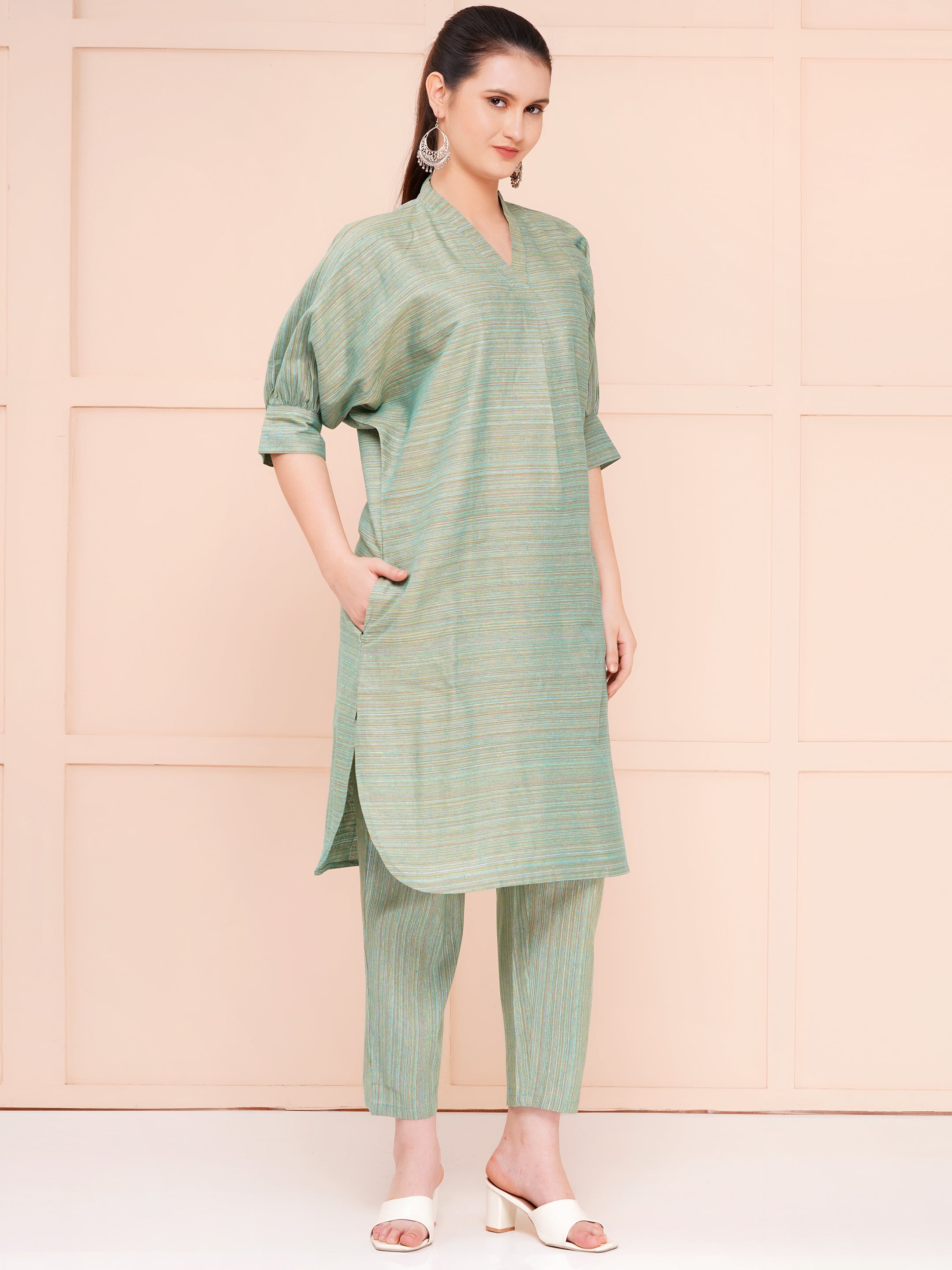 over size co-ord set for woman bud green color