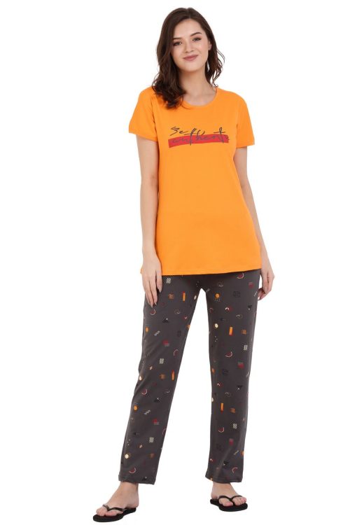 Top and Pajama Set – Orange & Grey