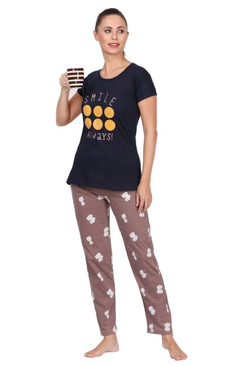 Top and Pajama Set – Dark Blue & Brown